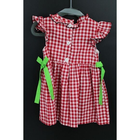 MARIE NICOLE CLOTHING RED/WHITE GINGHAM WATERMELON SMOCKED 3XS DRESS FITS LIKE 2 - Picture 6 of 11